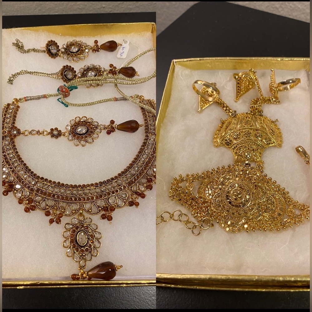 Indian Gold. Jewelry Necklace Set 4 Pc,  + Brazalete,  Total 5 Pc,